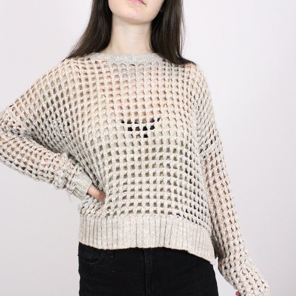 *Express Large Open Knit Beige Sweater - Picture 3 of 8